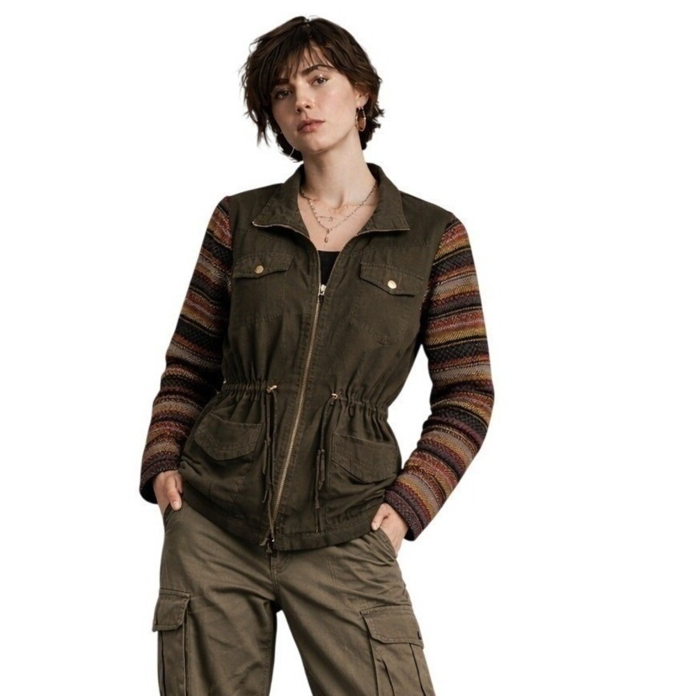 Mossimo Supply Co Womens XL Utility Cargo Jacket Brown Aztec Indie Grunge‎